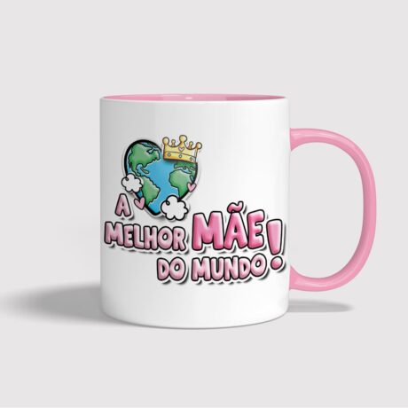 Caneca branca com interior e pega rosa, "Melhor mãe do mundo"