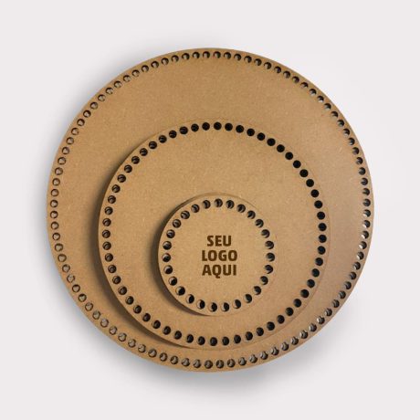 Base para croché em MDF, vários tamanhos, logo personalizado