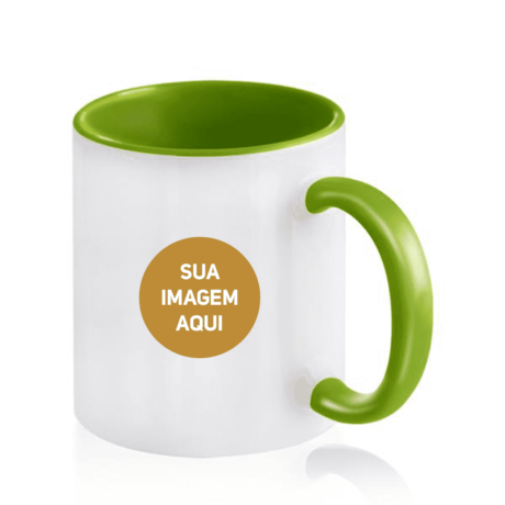 Caneca inteiror e pega colorida para personalização