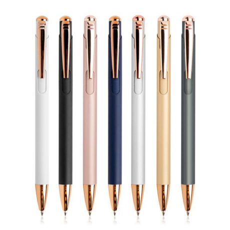 Esferografica com detalhes rosa gold, várias cores
