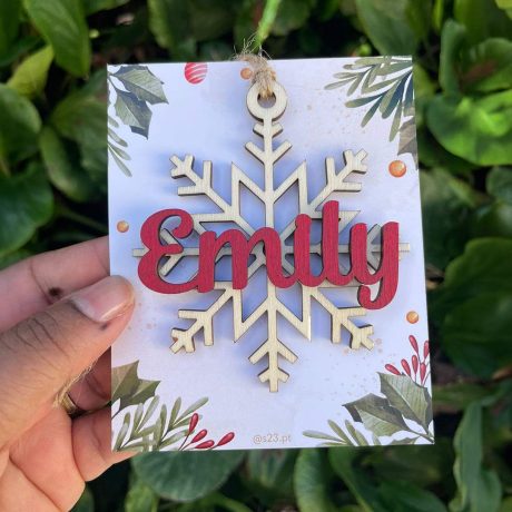Enfeite de Natal floco de neve com nome personalizado