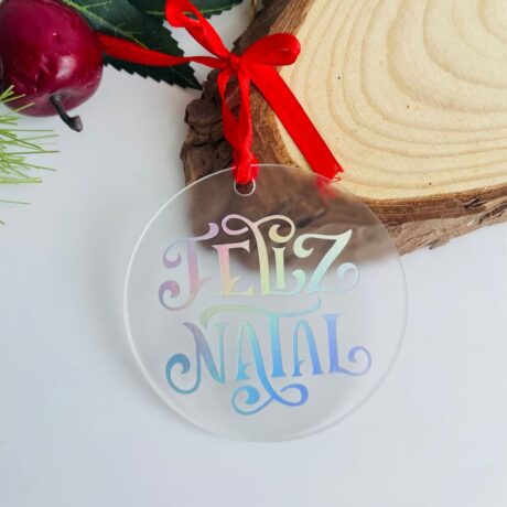 Enfeite de natal em acrilico com letras em iriscidente