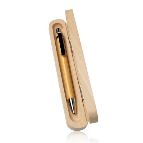 Estojo com caneta em Bambu ambos com personalização a laser